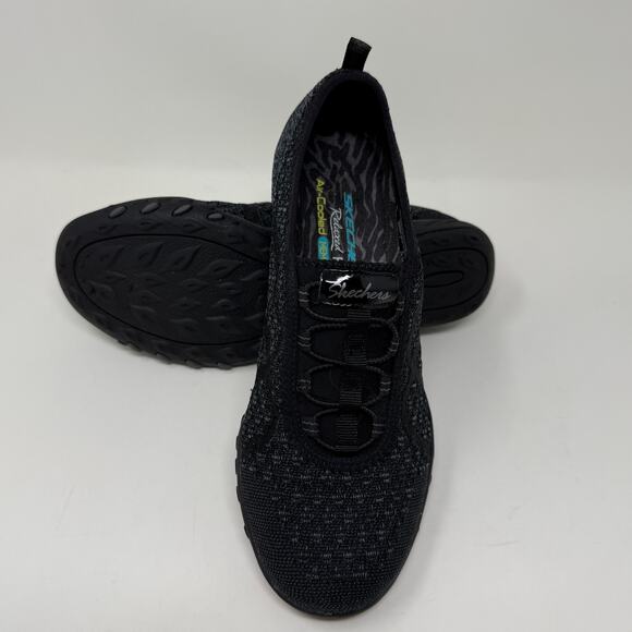 Skechers Breathe Easy Slip Ons Relaxed Fit Womens Sz 7 1/2 Black Sporty - Picture 10 of 16